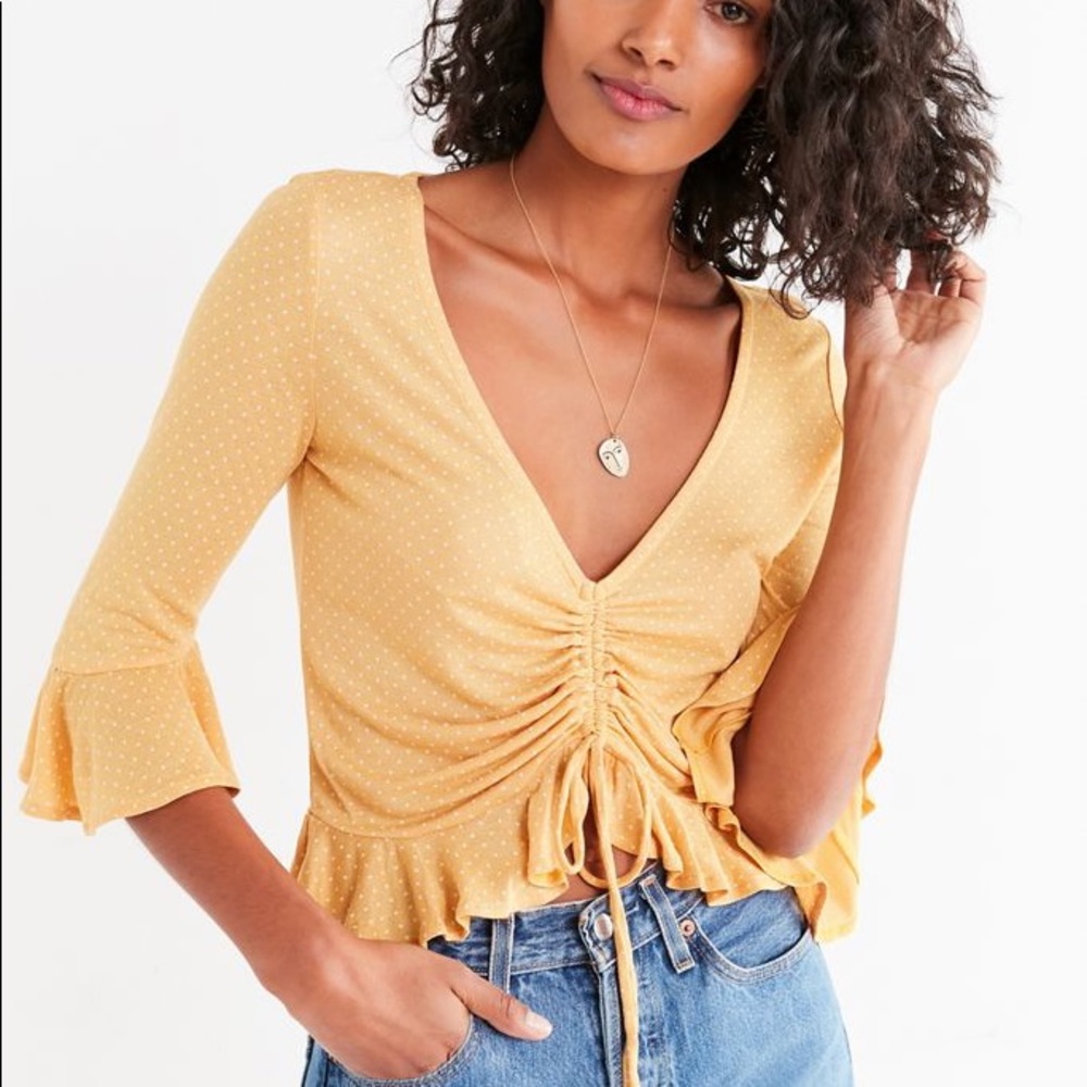 Urban Outfitters yellow polka dot cinched top